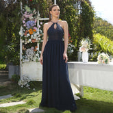Long A-line Keyhole Neckline Lace Spaghetti Chiffon Bridesmaid Dresses-27dress